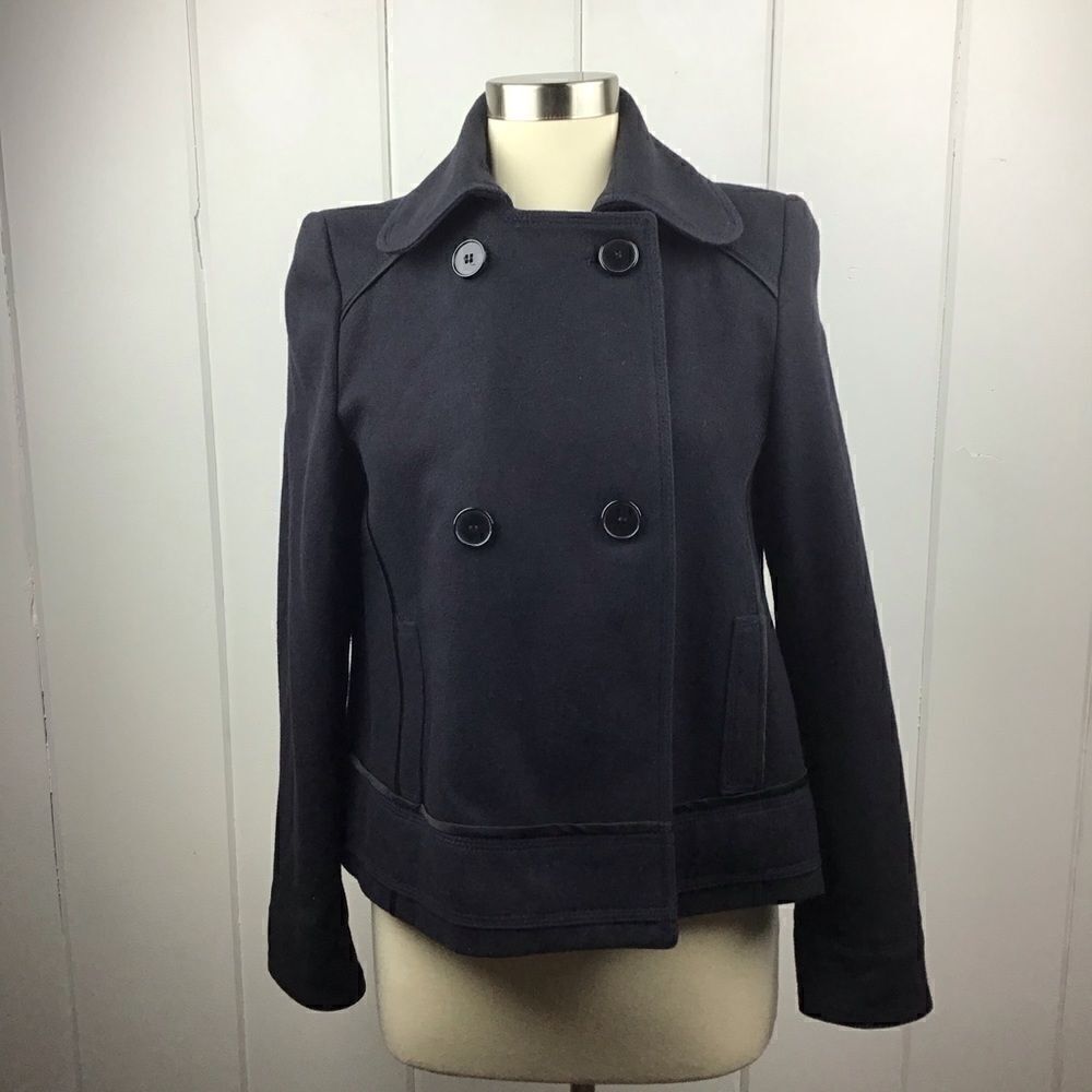 ‎Zara Wool Pea Coat Double Breasted Cropped Navy, Size Medium